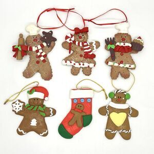 Gingerbread Man Girl Christmas Ornament Lot 6 Clay Dough Flat Kurt Adler Decor